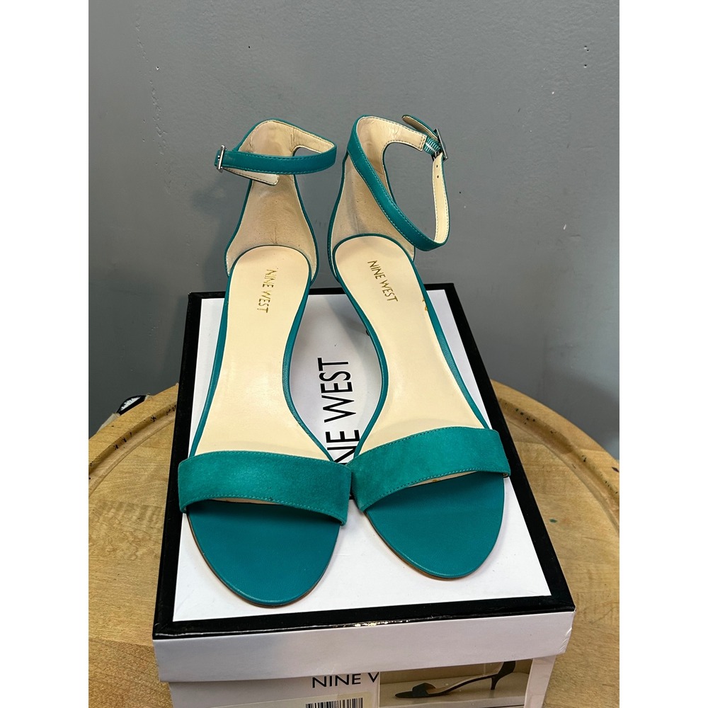 Nine‎ West Sandals Women 10.5 Teal NWLEISA Leisa Kitten Heel Ankle Strap Dressy